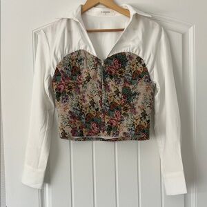Commense White and Multicolor Floral Bustier Blouse